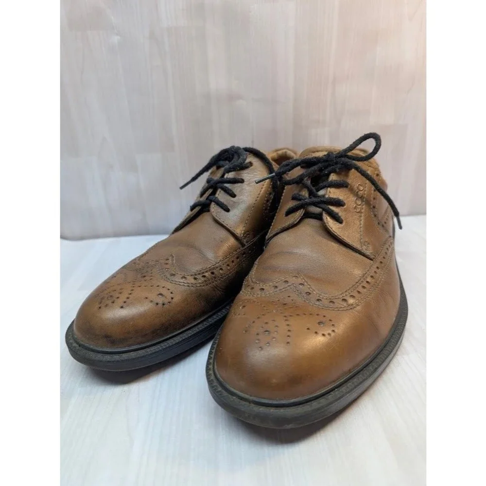 Ecco Mens Oxford Dress Shoes Brown Wingtip Brogue Leather Size 11 UK 44
